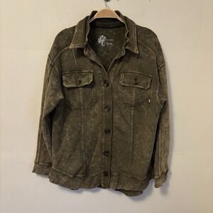 PILCRO Relaxed Distressed Shirt Jacket Shacket Green XS‎ Anthropologie - DESC